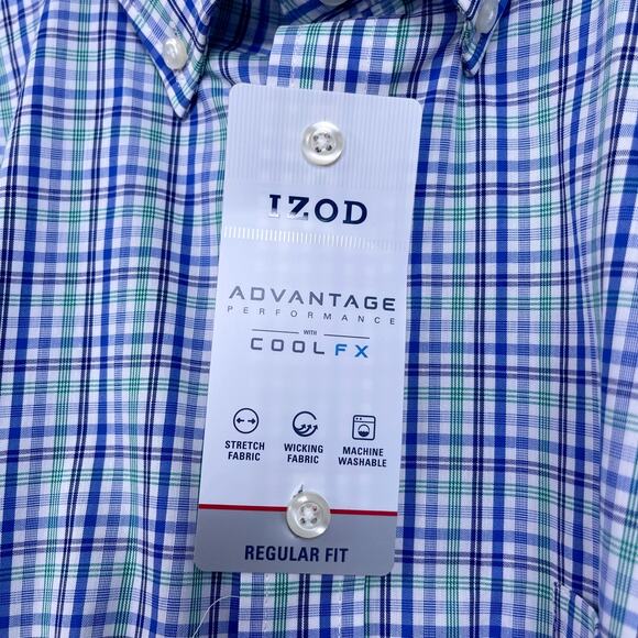 IZOD Advantage Performance CoolFX Shirt Blue Plaid Moisture Wicking Mens 2XL XXL - Picture 3 of 6